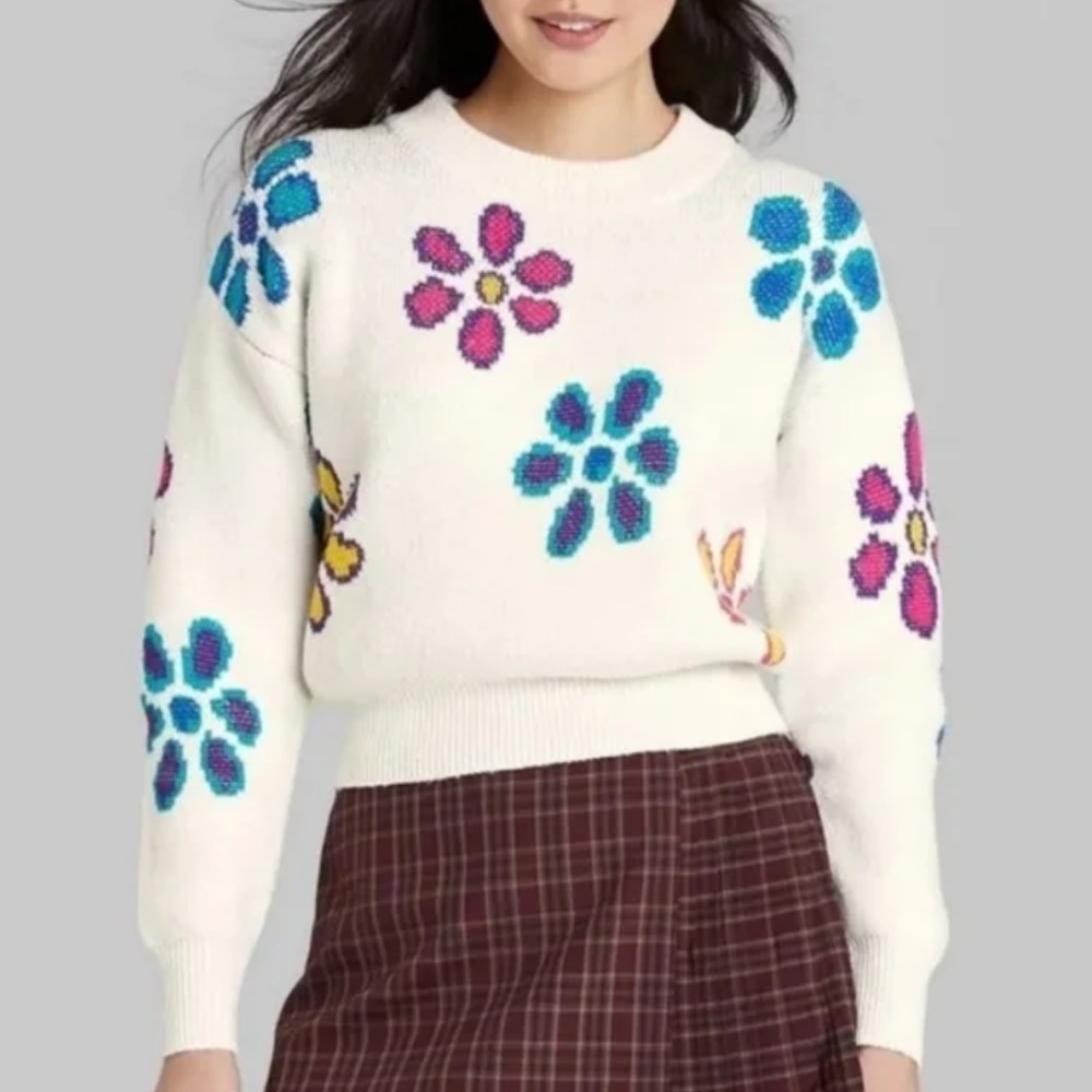 Wild fable crewneck knit sweater floral size XXL